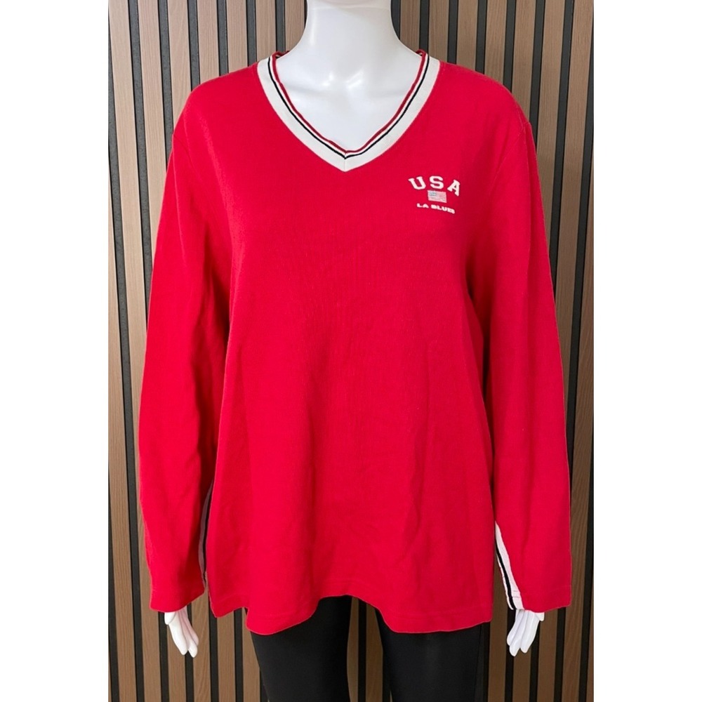 LA Blues Women's Red Sweater Poly Pullover L 200S‎ Y2K Americana Classic USA